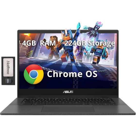 ASUS Chromebook CM1402 14" FHD Anti-Glare Laptop, MediaTek Kompanio 520, 4GB LPDDR4X, 224GB Storage(64GB eMMC+160GB Docking Station Set), HD Webcam, WiFi 6, Bluetooth, Chrome OS, Gray