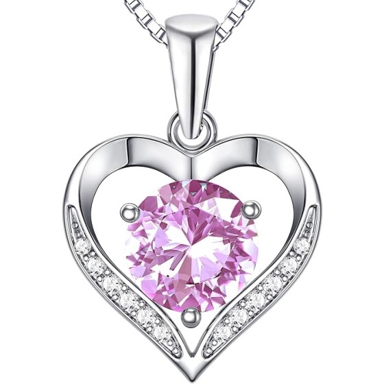 Heart Moissanite Birthstone Necklaces Anniversary/Birthday/Best Friend/Girlfriend/Wife Gifts for Her 925 Sterling Silver Pendant Necklace for Women