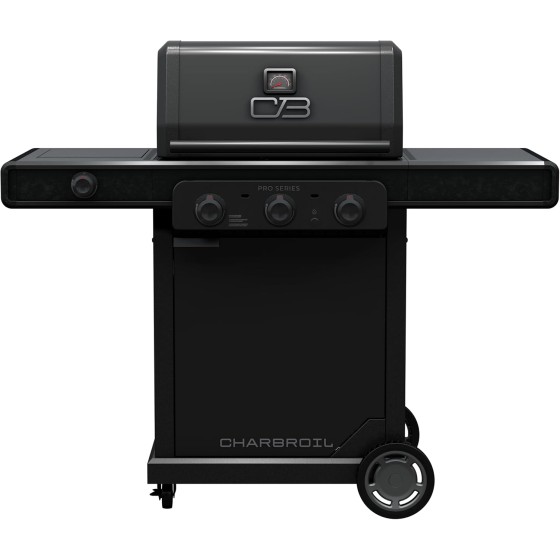 Charbroil Pro Series Amplifire Technology 3-Burner Propane Gas Grill and Griddle Cabinet with Side Burner, Black