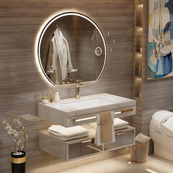 Bathroom Vanity - Modern Bathroom Vanity with Sink Set, Includes Floating Vanity & LED Intelligent Fog Removal Mirror, Bathroom Sink Cabinet with Drawers