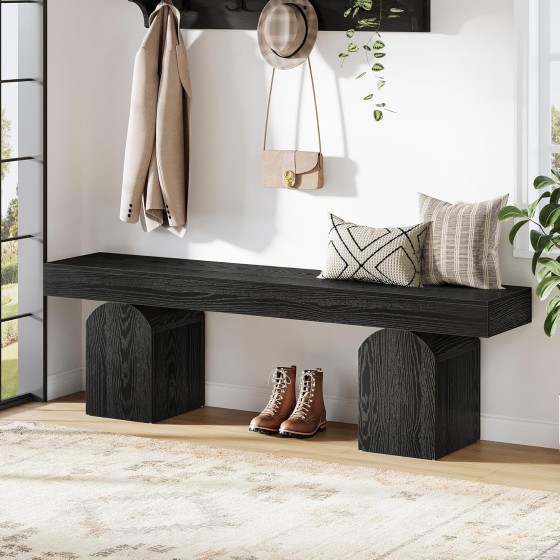 Tribesigns Entryway Bench, 59" Long Black Shoe Bench with Arched Bases, Wooden Indoor Bench for Entry Way, Living Room, Bedroom