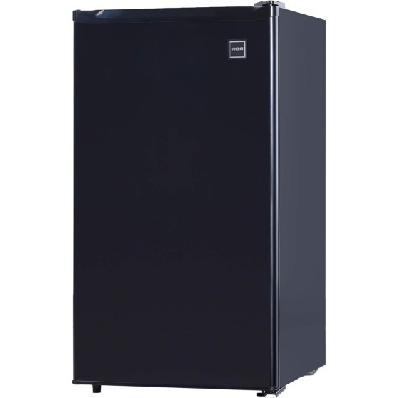 RCA RFR321-B-Black-COM RFR321 Single Mini Refrigerator-Freezer Compartment-Adjustable Thermostat Control-Reversible Doors-Ideal for Dorm, Office, RV, Garage, Apartment-Black Cubic Feet, 3.2 CU.FT